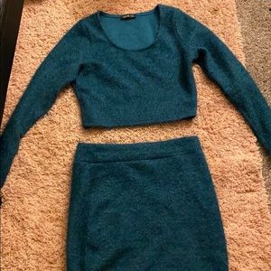 2 piece Fuzzy long sleeve shirt & fuzzy mini skirt
